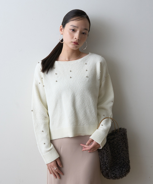 EMMA　ROUGE VIF（エマルージュヴィフ）の「【一部店舗限定】ビジューニットプルオーバー（ニット/セーター・レディース・チャコールグレー/アイボリー・フリー）」の5枚目の写真