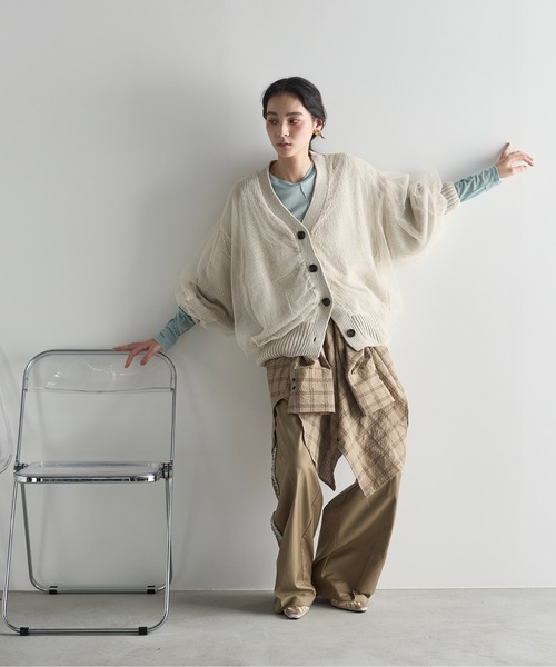 THE YOn（ザヨン）の「チュールレイヤードニットカーディガン（カーディガン/ボレロ・レディース・チャコールグレー/ナチュラル/ミント・FREE）」の9枚目の写真