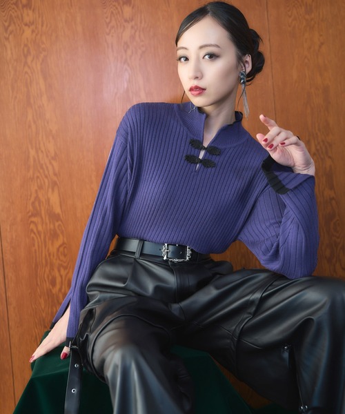 HARE（ハレ）の「チャイナハイショクタイトリブニット(HARE)（ニット/セーター・レディース・パープル/グレー/ブラック・FREE）」の3枚目の写真