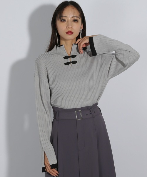 HARE（ハレ）の「チャイナハイショクタイトリブニット(HARE)（ニット/セーター・レディース・パープル/グレー/ブラック・FREE）」の2枚目の写真