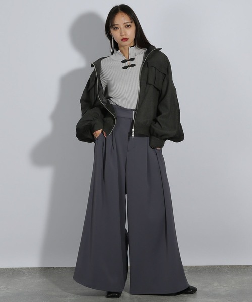 HARE（ハレ）の「チャイナハイショクタイトリブニット(HARE)（ニット/セーター・レディース・パープル/グレー/ブラック・FREE）」の7枚目の写真