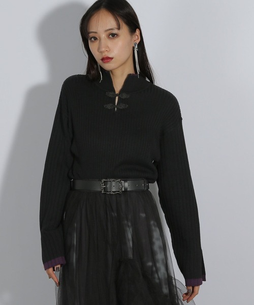 HARE（ハレ）の「チャイナハイショクタイトリブニット(HARE)（ニット/セーター・レディース・パープル/グレー/ブラック・FREE）」の12枚目の写真