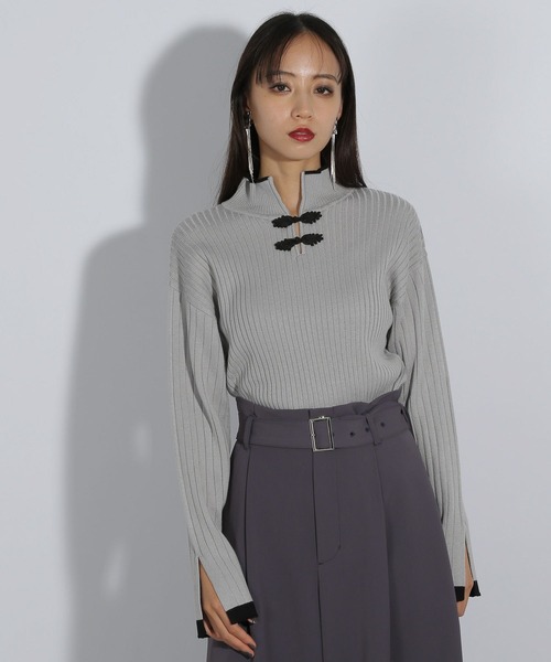 HARE（ハレ）の「チャイナハイショクタイトリブニット(HARE)（ニット/セーター・レディース・パープル/グレー/ブラック・FREE）」の14枚目の写真