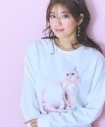 ＜大きいサイズ＞キャットプリント裏毛スウェット　marun