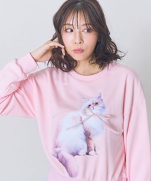 ＜大きいサイズ＞キャットプリント裏毛スウェット　marun