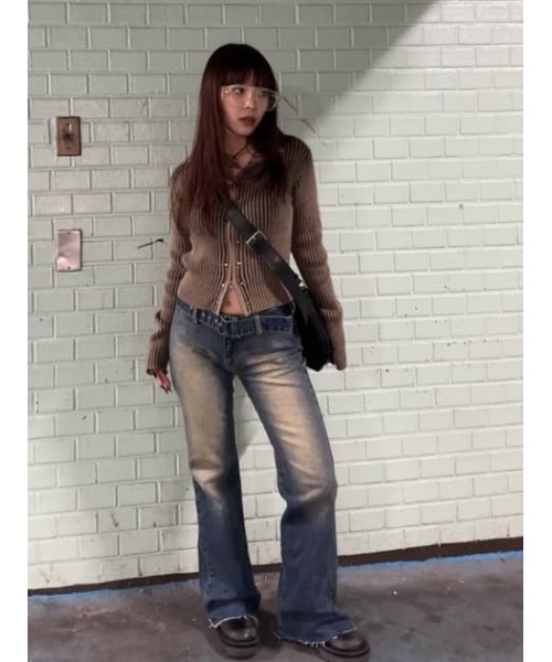 LAGUA GEM(ラグアジェム)の「STUDS ZIP KNIT トップス(ニット/セーター・レディース・ベージュ/グレー/カーキ・FREE)」の22枚目の写真