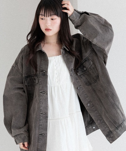 Heather（ヘザー）の「Denim Middle Jacket　320016（デニムジャケット・レディース・グレー/ブルー/ブラック/グレー系/ブラウン/ダークグレー・FREE）」の19枚目の写真