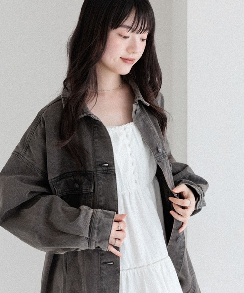 Heather（ヘザー）の「Denim Middle Jacket　320016（デニムジャケット・レディース・グレー/ブルー/ブラック/グレー系/ブラウン/ダークグレー・FREE）」の20枚目の写真