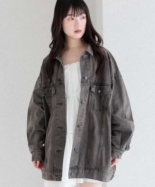 Heather（ヘザー）の「Denim Middle Jacket　320016（デニムジャケット・レディース・グレー/ブルー/ブラック/グレー系/ブラウン/ダークグレー・FREE）」の18枚目の写真