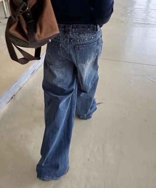 MEMECLE（メメクル）の「【 MEMECLE / メメクル 】ポイントビジュー ラインストーン デニムパンツ（デニムパンツ・レディース・ブルー/ブラック・S/M/L）」の7枚目の写真