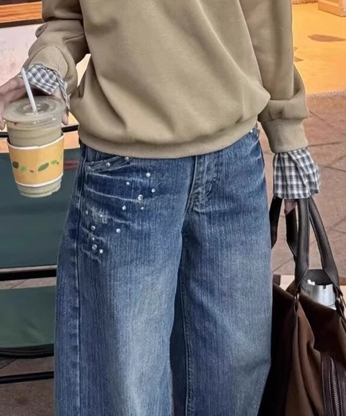 MEMECLE（メメクル）の「【 MEMECLE / メメクル 】ポイントビジュー ラインストーン デニムパンツ（デニムパンツ・レディース・ブルー/ブラック・S/M/L）」の11枚目の写真