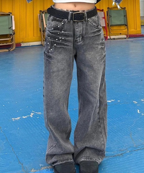 MEMECLE（メメクル）の「【 MEMECLE / メメクル 】ポイントビジュー ラインストーン デニムパンツ（デニムパンツ・レディース・ブルー/ブラック・S/M/L）」の12枚目の写真