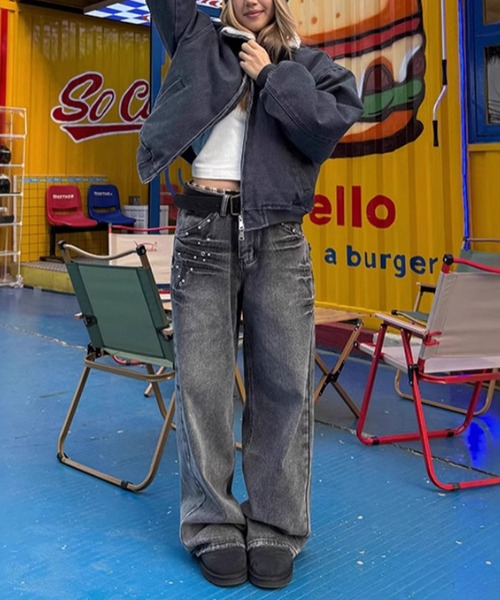 MEMECLE（メメクル）の「【 MEMECLE / メメクル 】ポイントビジュー ラインストーン デニムパンツ（デニムパンツ・レディース・ブルー/ブラック・S/M/L）」の13枚目の写真