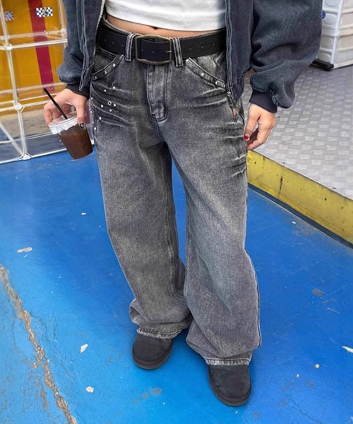 MEMECLE（メメクル）の「【 MEMECLE / メメクル 】ポイントビジュー ラインストーン デニムパンツ（デニムパンツ・レディース・ブルー/ブラック・S/M/L）」の14枚目の写真