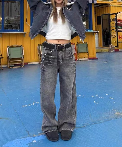 MEMECLE（メメクル）の「【 MEMECLE / メメクル 】ポイントビジュー ラインストーン デニムパンツ（デニムパンツ・レディース・ブルー/ブラック・S/M/L）」の15枚目の写真