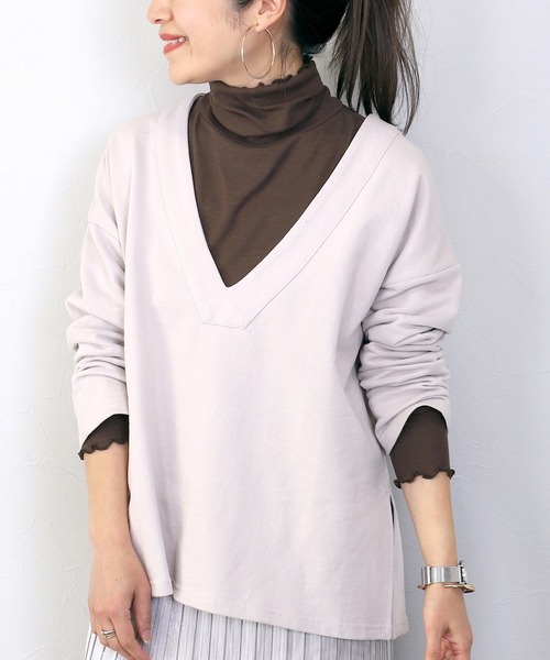 Aletta vita(アレッタビータ)の「細リブストレッチメロータートルプルオーバー(Tシャツ/カットソー・レディース・杢グレー/ブラック/オリーブ/ダークブラウン・FREE)」の3枚目の写真