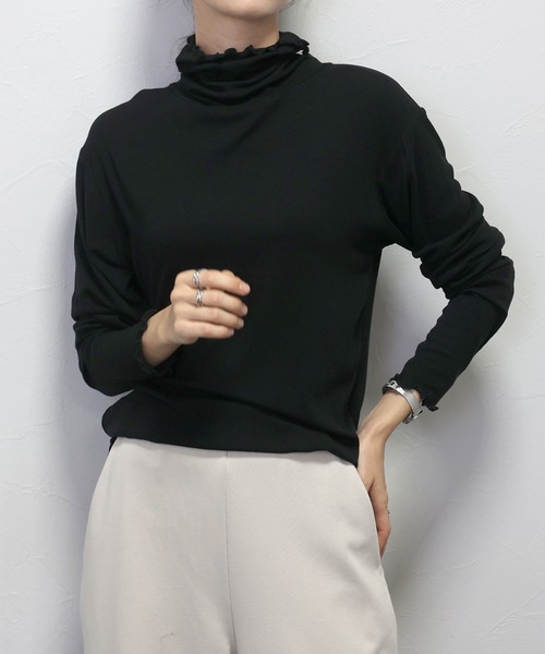 Aletta vita(アレッタビータ)の「細リブストレッチメロータートルプルオーバー(Tシャツ/カットソー・レディース・杢グレー/ブラック/オリーブ/ダークブラウン・FREE)」の12枚目の写真