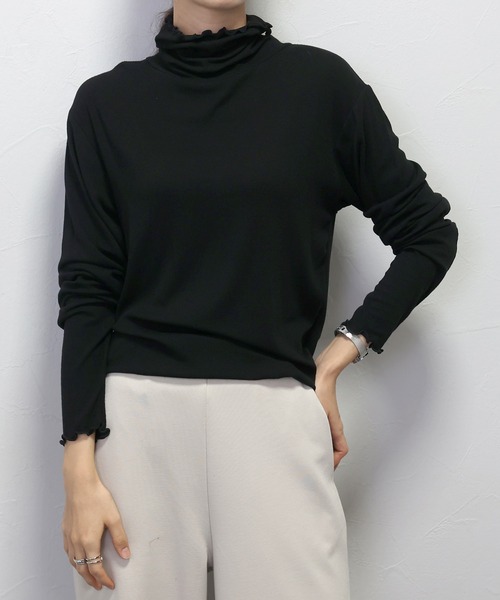 Aletta vita(アレッタビータ)の「細リブストレッチメロータートルプルオーバー(Tシャツ/カットソー・レディース・杢グレー/ブラック/オリーブ/ダークブラウン・FREE)」の13枚目の写真