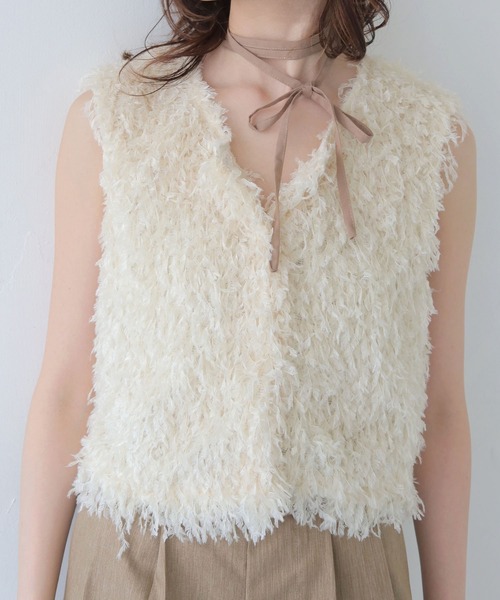 CLEIO（クレイオ）の「【CLEIO】フェザーフリンジベスト FEATHER FRINGE VEST/980-13602（Tシャツ/カットソー・レディース・アイボリー/ブラック・FREE）」の11枚目の写真