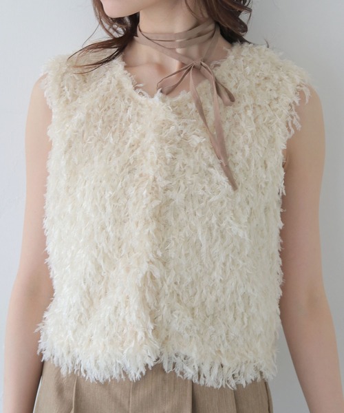 CLEIO（クレイオ）の「【CLEIO】フェザーフリンジベスト FEATHER FRINGE VEST/980-13602（Tシャツ/カットソー・レディース・アイボリー/ブラック・FREE）」の12枚目の写真