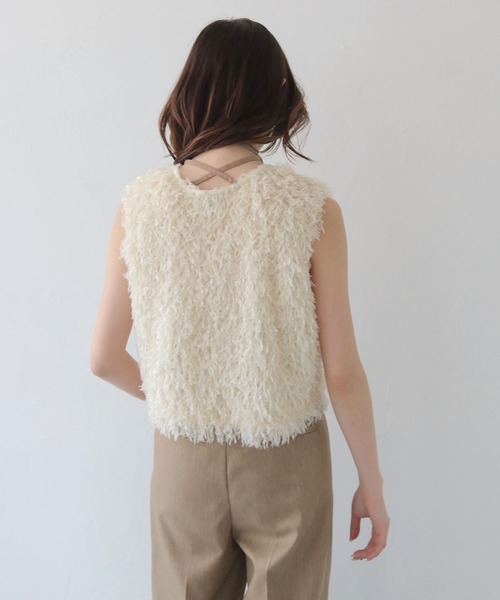 CLEIO（クレイオ）の「【CLEIO】フェザーフリンジベスト FEATHER FRINGE VEST/980-13602（Tシャツ/カットソー・レディース・アイボリー/ブラック・FREE）」の10枚目の写真