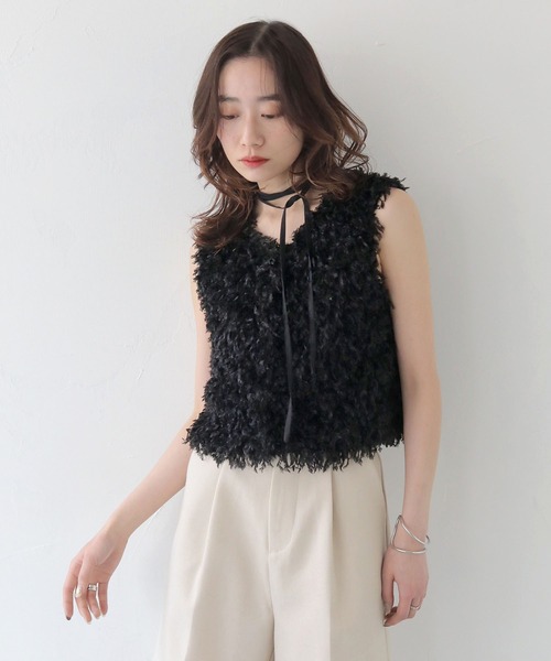 CLEIO（クレイオ）の「【CLEIO】フェザーフリンジベスト FEATHER FRINGE VEST/980-13602（Tシャツ/カットソー・レディース・アイボリー/ブラック・FREE）」の18枚目の写真