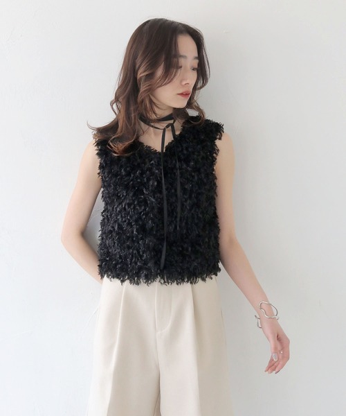 CLEIO（クレイオ）の「【CLEIO】フェザーフリンジベスト FEATHER FRINGE VEST/980-13602（Tシャツ/カットソー・レディース・アイボリー/ブラック・FREE）」の19枚目の写真