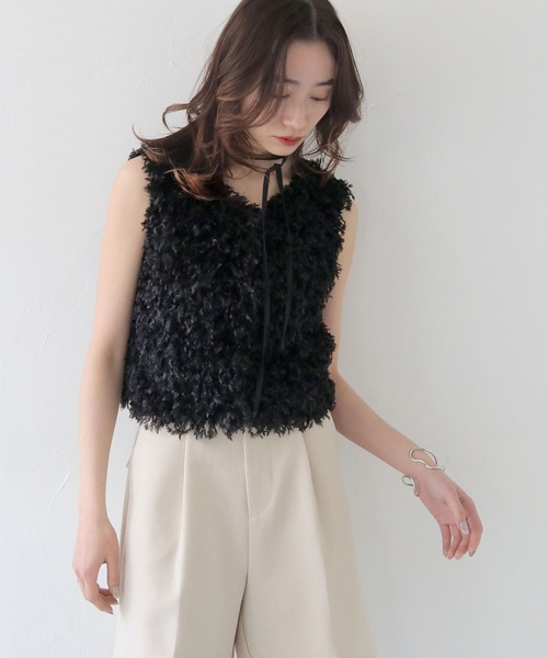 CLEIO（クレイオ）の「【CLEIO】フェザーフリンジベスト FEATHER FRINGE VEST/980-13602（Tシャツ/カットソー・レディース・アイボリー/ブラック・FREE）」の20枚目の写真