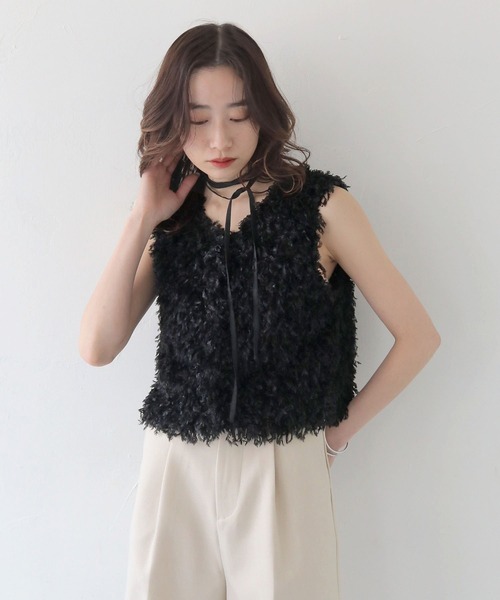 CLEIO（クレイオ）の「【CLEIO】フェザーフリンジベスト FEATHER FRINGE VEST/980-13602（Tシャツ/カットソー・レディース・アイボリー/ブラック・FREE）」の21枚目の写真