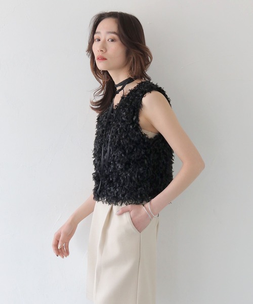CLEIO（クレイオ）の「【CLEIO】フェザーフリンジベスト FEATHER FRINGE VEST/980-13602（Tシャツ/カットソー・レディース・アイボリー/ブラック・FREE）」の22枚目の写真