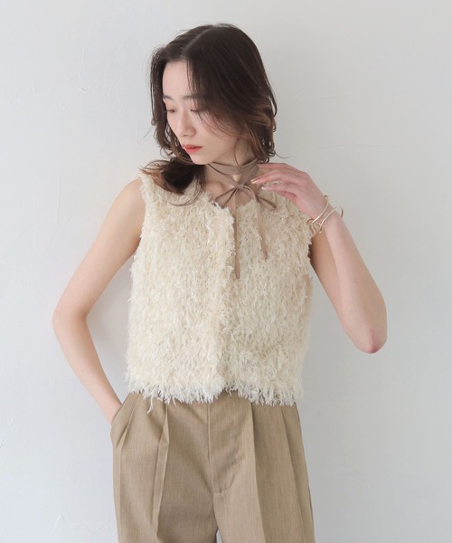 CLEIO（クレイオ）の「【CLEIO】フェザーフリンジベスト FEATHER FRINGE VEST/980-13602（Tシャツ/カットソー・レディース・アイボリー/ブラック・FREE）」の7枚目の写真