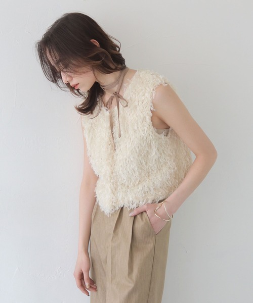 CLEIO（クレイオ）の「【CLEIO】フェザーフリンジベスト FEATHER FRINGE VEST/980-13602（Tシャツ/カットソー・レディース・アイボリー/ブラック・FREE）」の9枚目の写真