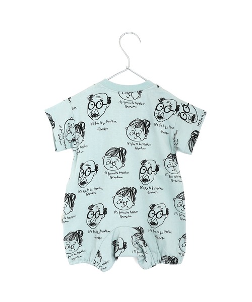 MAKE YOUR DAY（メイクユアデイ）の「じいちゃんばあちゃん総柄半袖ロンパス（ロンパース・キッズ・ミント/オフホワイト・70/80）」の6枚目の写真