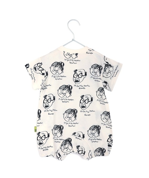 MAKE YOUR DAY（メイクユアデイ）の「じいちゃんばあちゃん総柄半袖ロンパス（ロンパース・キッズ・ミント/オフホワイト・70/80）」の4枚目の写真