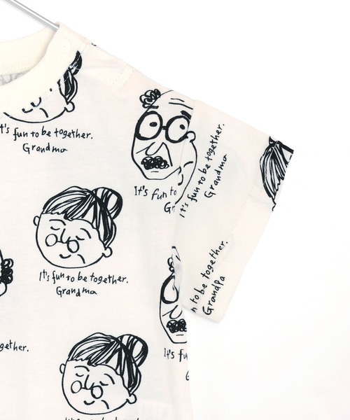 MAKE YOUR DAY（メイクユアデイ）の「じいちゃんばあちゃん総柄半袖ロンパス（ロンパース・キッズ・ミント/オフホワイト・70/80）」の8枚目の写真