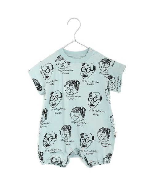 MAKE YOUR DAY（メイクユアデイ）の「じいちゃんばあちゃん総柄半袖ロンパス（ロンパース・キッズ・ミント/オフホワイト・70/80）」の5枚目の写真