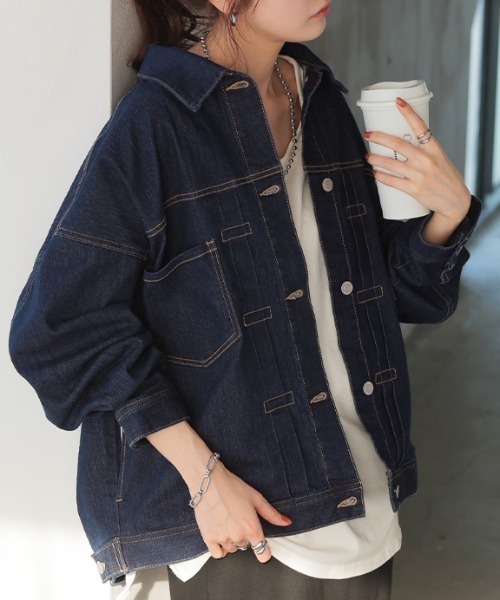 HUG.U（ハグユー）の「奇跡の新感覚デニム Gジャン（デニムジャケット・レディース・ライトブルー/ワンウォッシュ/ブラック系/ホワイト・FREE）」の4枚目の写真