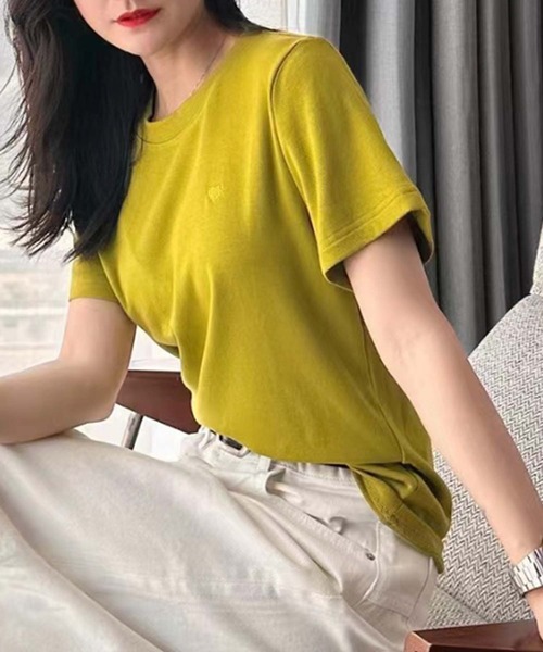 aimoha(アイモハ)の「ベーシックレーヨンTシャツ (SS)(Tシャツ/カットソー・レディース・ブラック/ホワイト/バーガンディー/イエロー/グリーン/スモークピンク・FREE)」の18枚目の写真