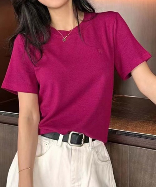 aimoha(アイモハ)の「ベーシックレーヨンTシャツ (SS)(Tシャツ/カットソー・レディース・ブラック/ホワイト/バーガンディー/イエロー/グリーン/スモークピンク・FREE)」の14枚目の写真