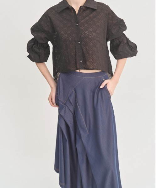 Muel Chic(ミュエルシック)の「Kelsey soft denim skirt ケルシーソフトデニムスカート(スカート・レディース・ライトインディゴブルー/ダークインディゴブルー/ブラック・FREE)」の8枚目の写真