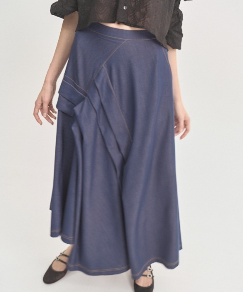 Muel Chic(ミュエルシック)の「Kelsey soft denim skirt ケルシーソフトデニムスカート(スカート・レディース・ライトインディゴブルー/ダークインディゴブルー/ブラック・FREE)」の9枚目の写真