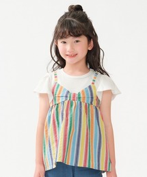 ストライプチュニック重ね着風半袖Tシャツ
