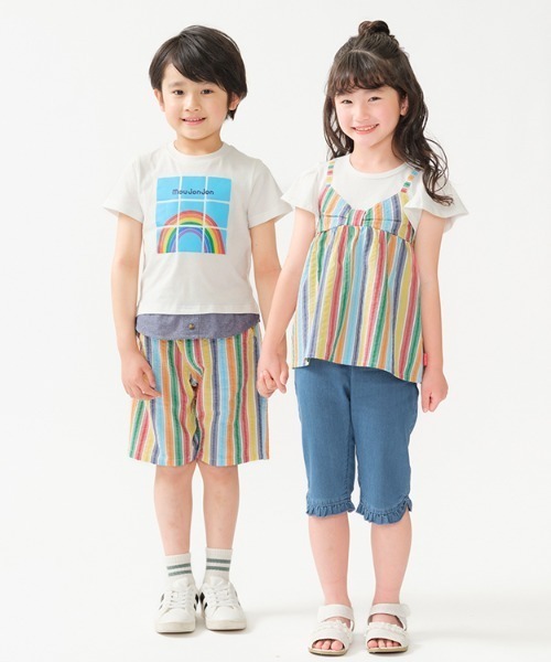 Moujonjon（ムージョンジョン）の「ストライプチュニック重ね着風半袖Tシャツ（Tシャツ/カットソー・キッズ・ホワイト・80/90/100/110/120/130/140）」の9枚目の写真