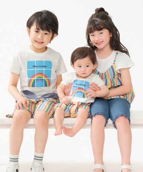 Moujonjon（ムージョンジョン）の「ストライプチュニック重ね着風半袖Tシャツ（Tシャツ/カットソー・キッズ・ホワイト・80/90/100/110/120/130/140）」の10枚目の写真