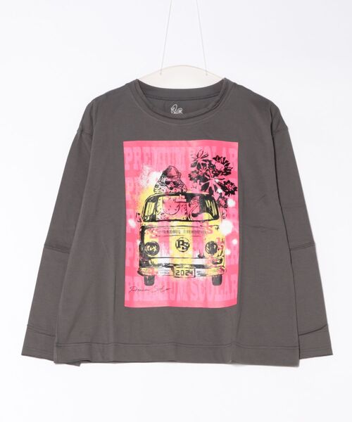 ScoLar(スカラー)の「751003:世界を旅するクマとフラミンゴ柄ロングスリーブTシャツ(Tシャツ/カットソー・レディース・オフホワイト/チャコールグレー・M)」の21枚目の写真