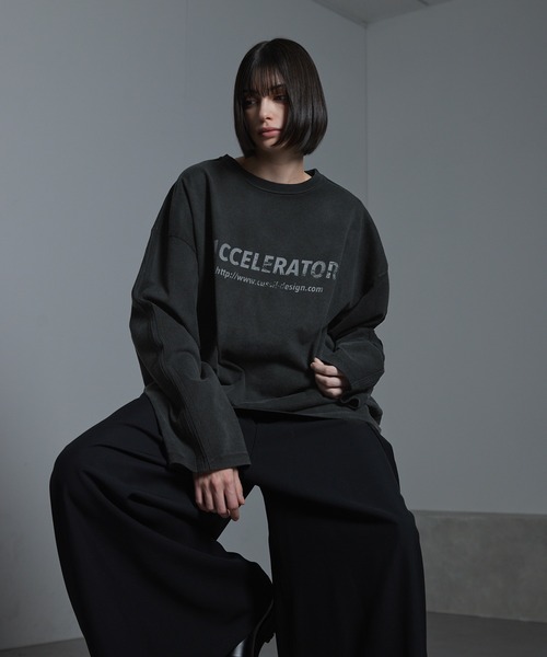 プリント ロングTシャツ M〜2XL ルーズカジュアル cussil/クシル】ルーズシルエットガーメントダイショルダー