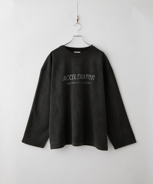 プリント ロングTシャツ M〜2XL ルーズカジュアル cussil/クシル】ルーズシルエットガーメントダイショルダー