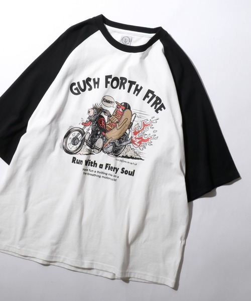 SITRY(シトリー)の「Raglan Sleeve & Ringer Print T-shirt/接触冷感 オーバーサイズ ヴィンテージライク ラグランスリーブ リンガーTシャツ 半袖Tシャツ レディース メンズ(Tシャツ/カットソー・メンズ・ホワイト系その他2/ブラック系その他/ブラック系その他2/ブラック/ホワイト/グリーン/レッド/ホワイト系その他/レッド系その他/ホワイト系その他3/ブルー系その他/ネイビー・M/L)」の2枚目の写真