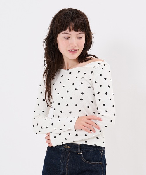 TINA：JOJUN（ティーナジョジュン）の「ショルダー開き スタープリントロンT TINA：JOJUN（Tシャツ/カットソー・レディース・ホワイト/グレー/サックスブルー・M）」の22枚目の写真