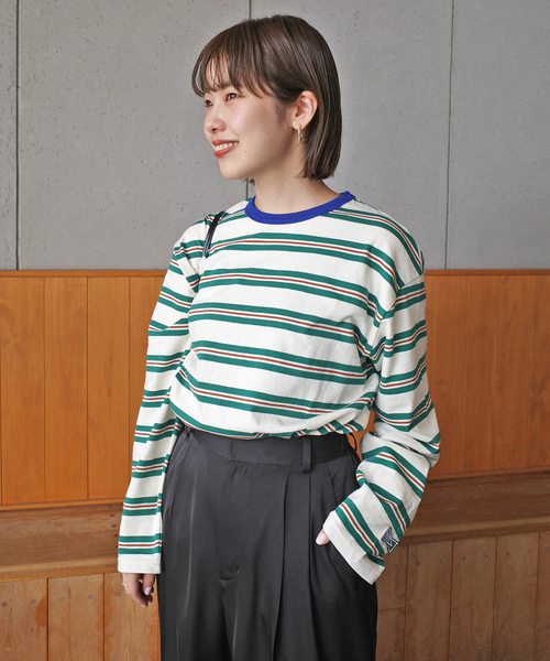 VOTE MAKE NEW CLOTHES(ボートメイクニュークローズ)の「VOTE MAKE NEW CLOTHES STRIPE T SHIRT 25SSVMNC-013CS(Tシャツ/カットソー・レディース・サックスブルー/アイボリー・FREE)」の8枚目の写真